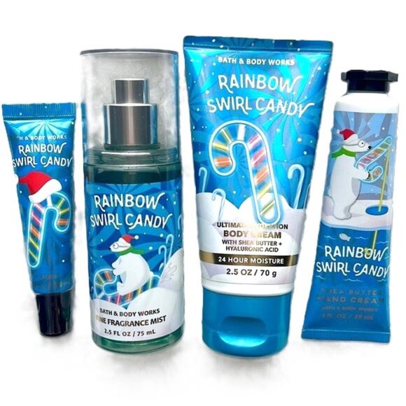 Bath & Body Works Rainbow Candy Swirl Mist Body Cream Lip Gloss Hand Cream x 4 - Picture 1 of 1